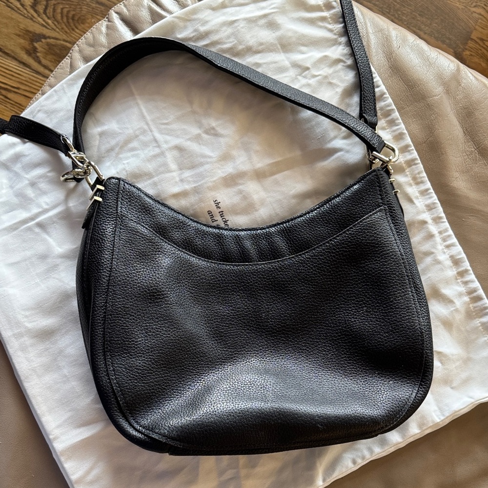 Kate Spade Lora Black Oakwood Street Pebbled Leather Hobo Bag - Picture 7 of 11